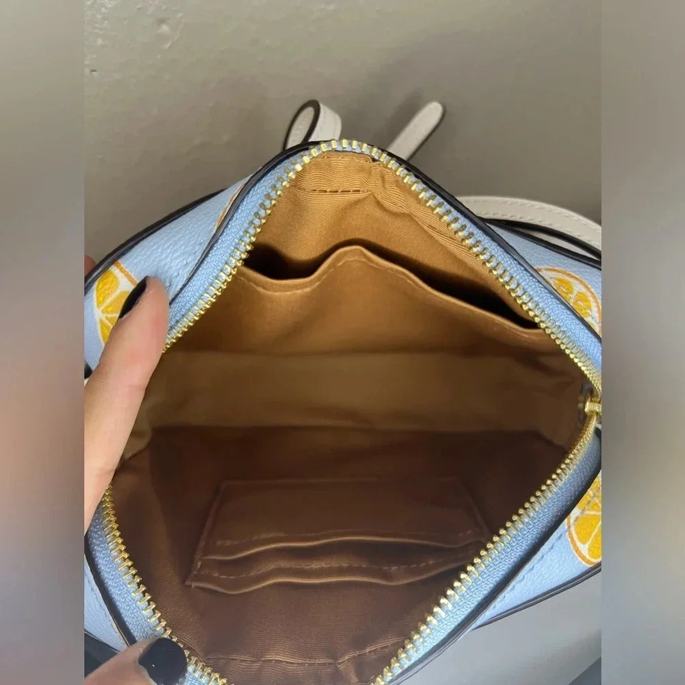 Coach Blue & Yellow Orange Print Crossbody Camera Bag NWOT - Picture 6 of 12